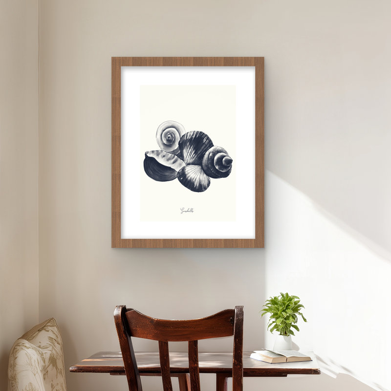 Blue seaside shells - Bathroom framed matted print decor