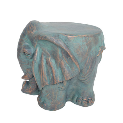 Copper Patina Elephant Garden Stool – Outdoor Side Table, Plant Stand Or Accent Seat – Weather‑resistant Lightweight Concrete