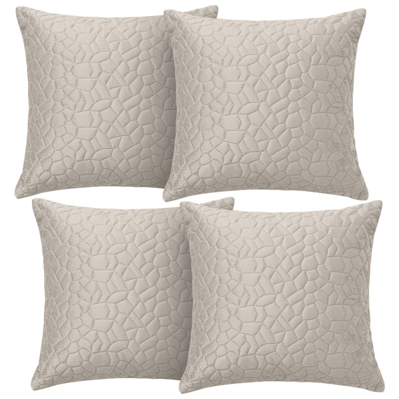Aspire Homeware Geometric Square Velvet Cushion Covers, Beige, Pack of 4