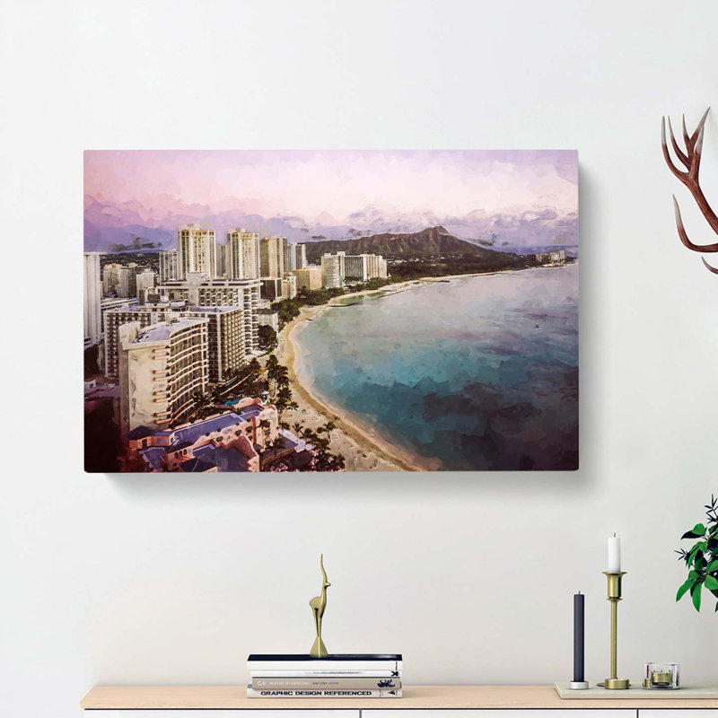 Dusk View of Waikiki Beach in Abstract - Wrapped Canvas, 35cm H x 50cm W x 3cm D