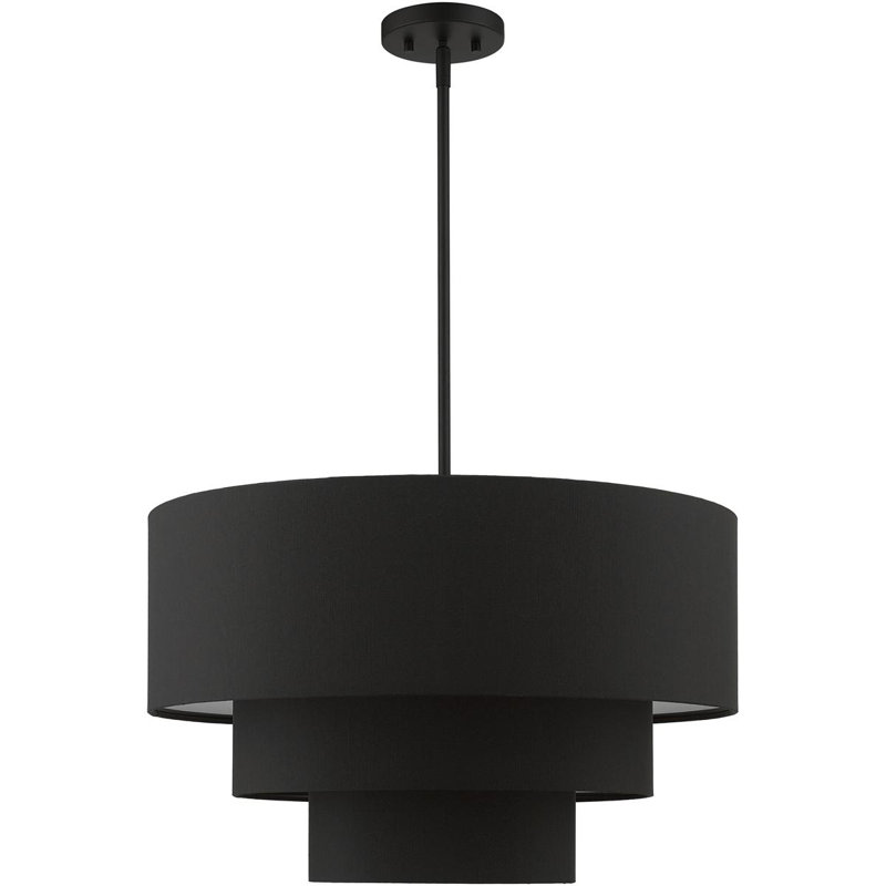 Lustre suspendu 4 lumières en nickel brossé, Noir, Noir, Orange