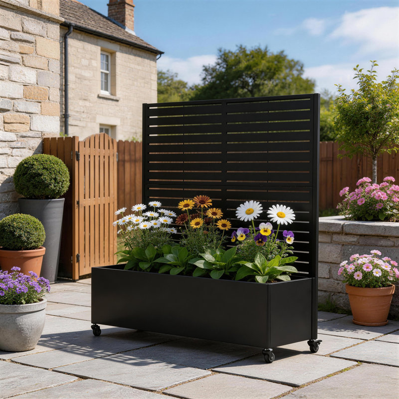 Boîte à fleurs en métal avec treillis Delaney, H 47,2 po x l 47,2 po x P 15,7 po, Black