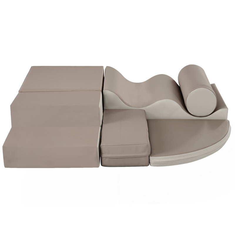 Structure de jeu en mousse 6 en 1 Soft Climb and ramp en mousse, aire de jeu pour enfants, Green/Blue/Beige/Brown