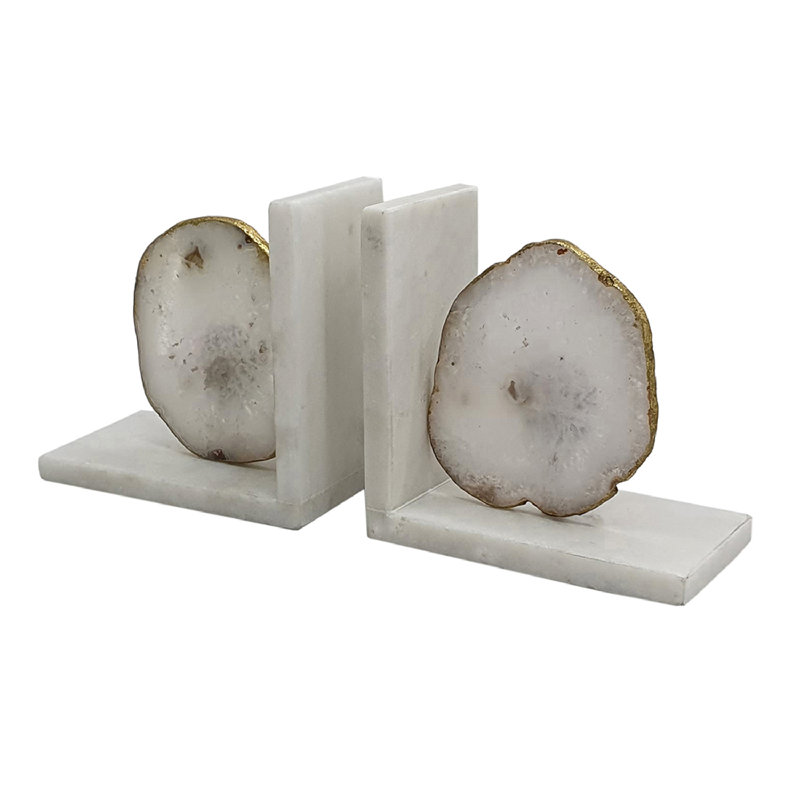 Serre-livres décoratifs en agate, Blanc / Gris
