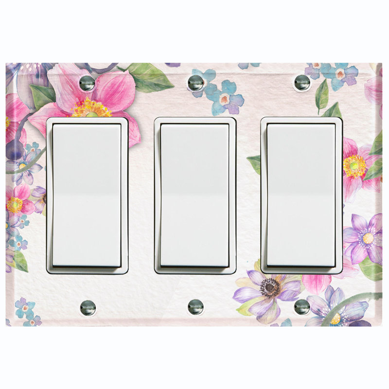 Plaque murale colorée avec interrupteur à bascule coloré 3 fleurs Sakura