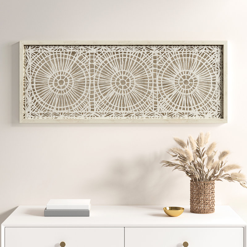 Art mural médaillon - papier de riz finition bois naturel 4 crochets