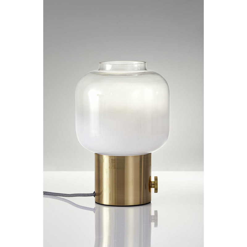 Antique Brass and White Glass Cylinder Table Lamp
