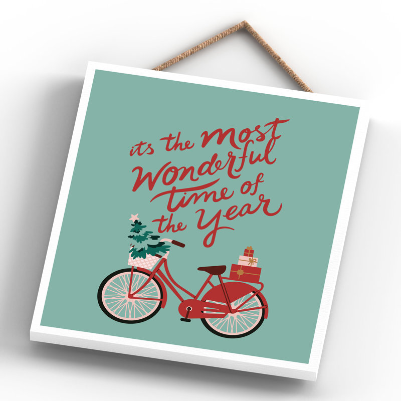Wonderful Time Bicycle Festive Christmas Wooden Plaque Wall Décor