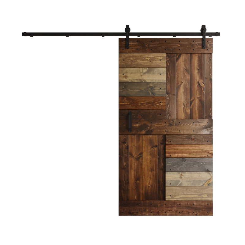 Porte de grange coulissante en bois de pin naturel 84 po H S Series avec quincaillerie d'installation, 42 po x 84 po