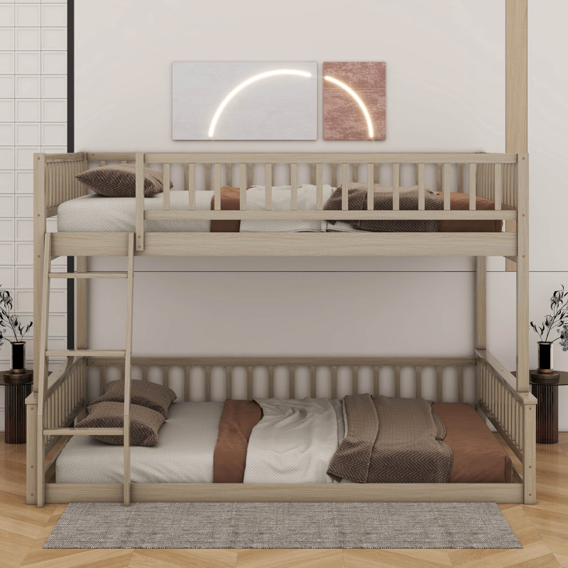 Full XL Over Queen Bunk Bed With Guardrails, Walnut