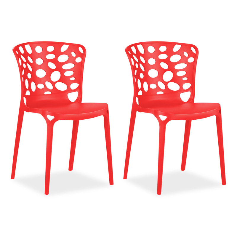 Haruki Stacking Patio Dining Side Chair, Red