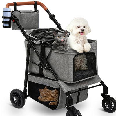 Dog Stroller For Small & Medium Dogs, Pet Stroller For 2 Small Dogs With Adjustable Handle & Canopy, Extra Large Heavy Duty, Foldable & Ventilated, Storage Organizer