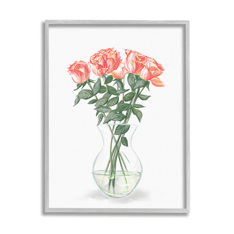 Bouquet de roses roses, H 14 po x l 11 po x P 1,5 po, Estampe numérique Farmhouse