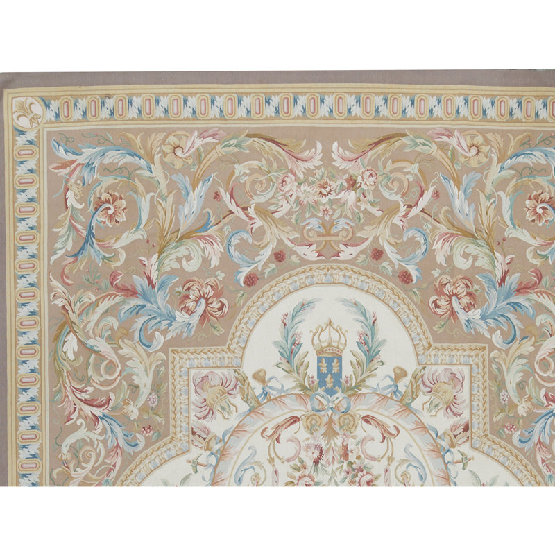 Tapis brun et ivoire noué à la main de haute qualité