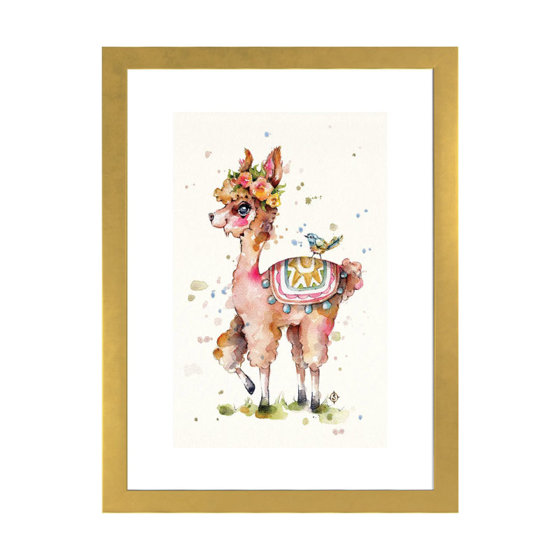 «Sweet Llama» par Sillier Than Sally - reproduction d'art, H 32 po x l 24 po x P 1 po, Papier encadré doré, Blanc