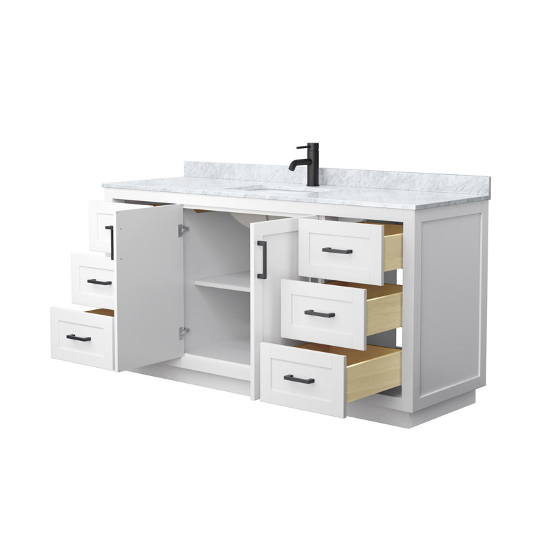Ensemble de meuble-lavabo simple autoportant avec plateau en marbre 66 po Miranda, Blanc, Noir mat