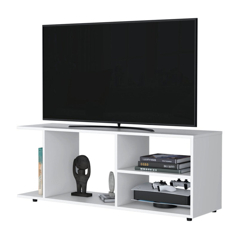 Meuble télé avec tablettes de rangement ouvertes, Blanc