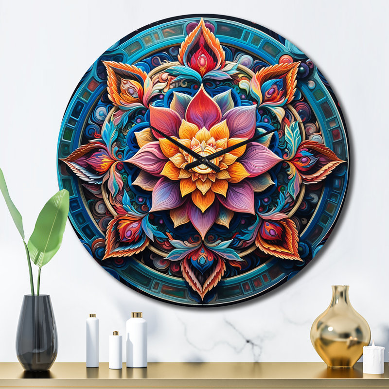 Horloge murale antique en métal Mandala, Grand