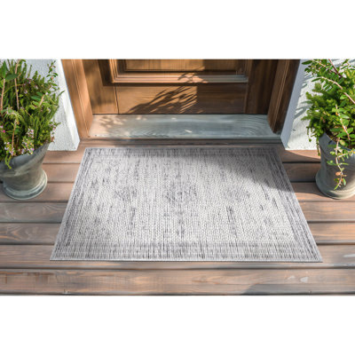 Tapis d'intérieur / extérieur à motif géométrique gris et crème Diana 5 x 7 - (5 pi 3 po x 7 pi 3 po)