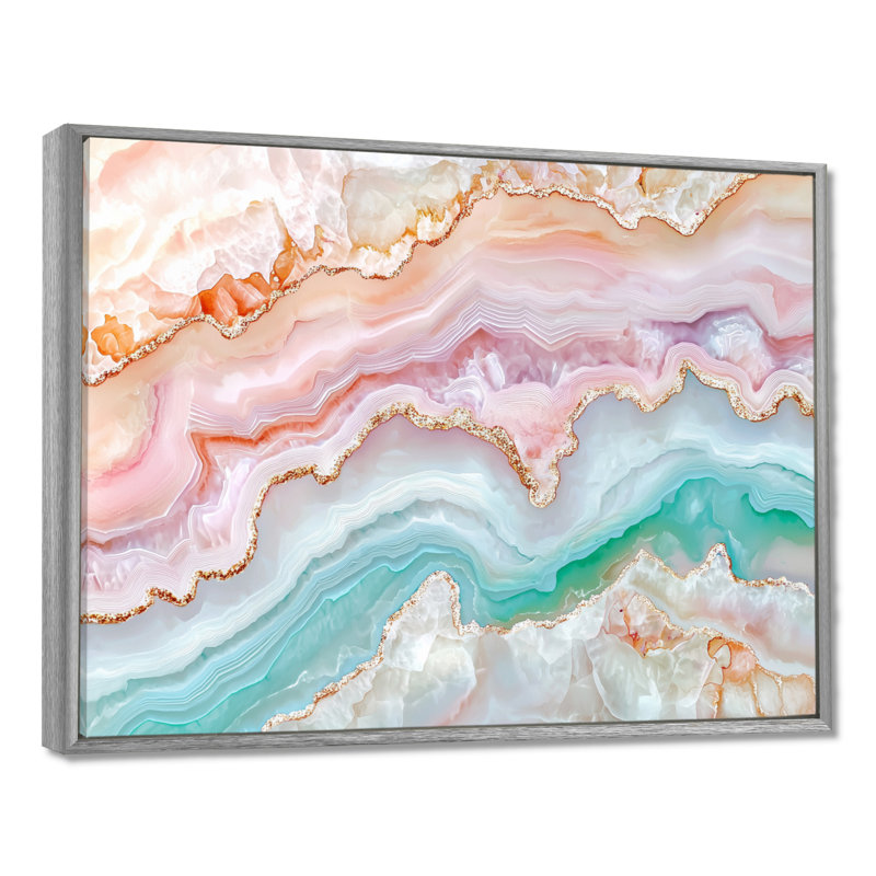 Reproduction d'art sur toile géode rose et vert en cascade d'agate, H 34 po x l 44 po, Argent argent