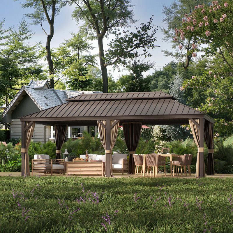 12x22ft.Outdoor Hardtop Gazebo with Double Galvanized Steel Roof, Built-In Hooks & Anchored Base for Garden, Patio & Backyard