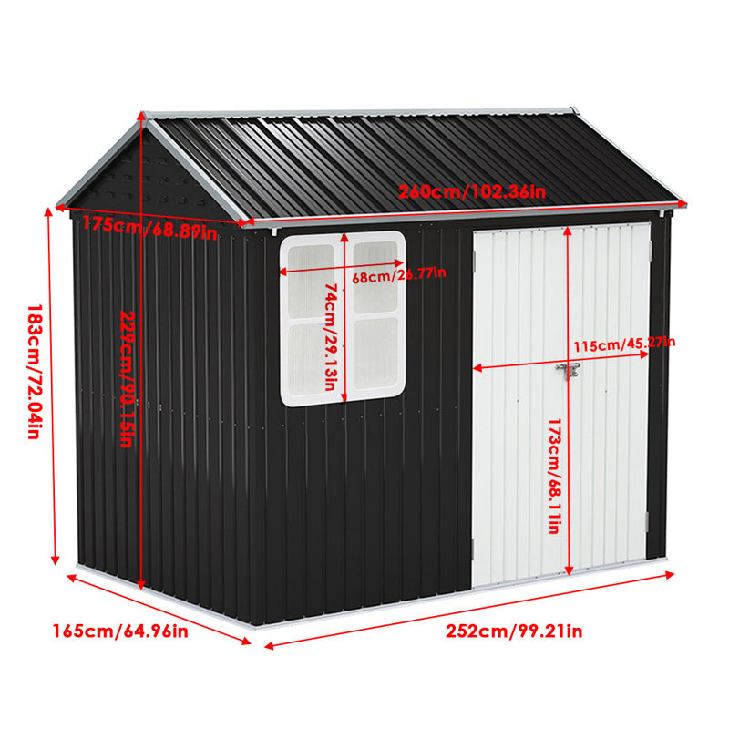 8.3 x 5.4ft Garden Metal Storage Shed