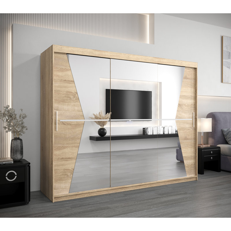 Amaiah 2 Door Manufactured Wood Wardrobe, Oak Sonoma, 200Cm H x 250Cm W x 62Cm D