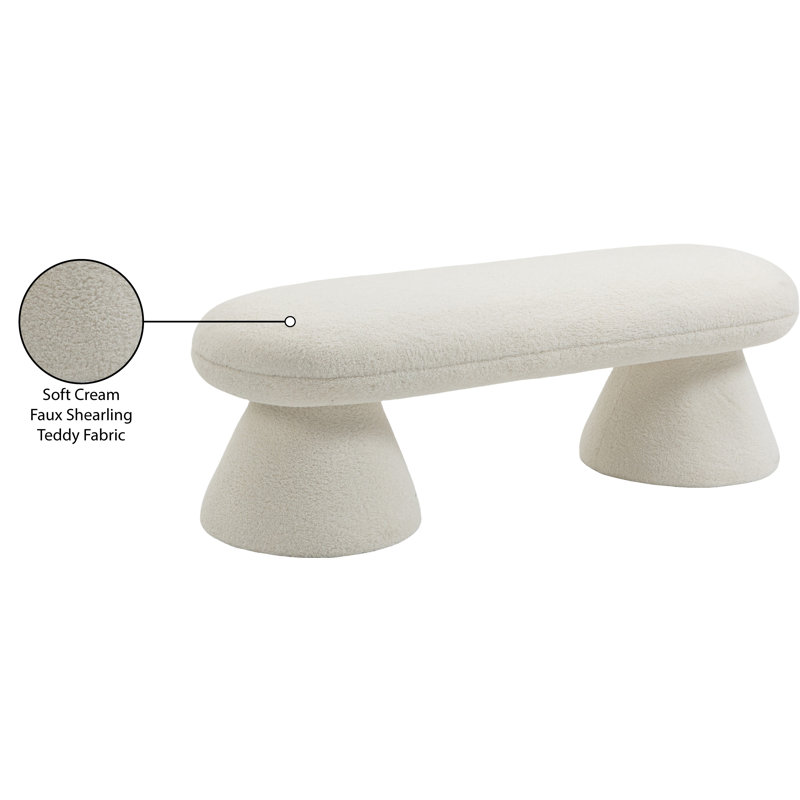 Brimfield Faux Shearling Teddy Upholstered Bench, Cream Faux Shearling Teddy Fabric