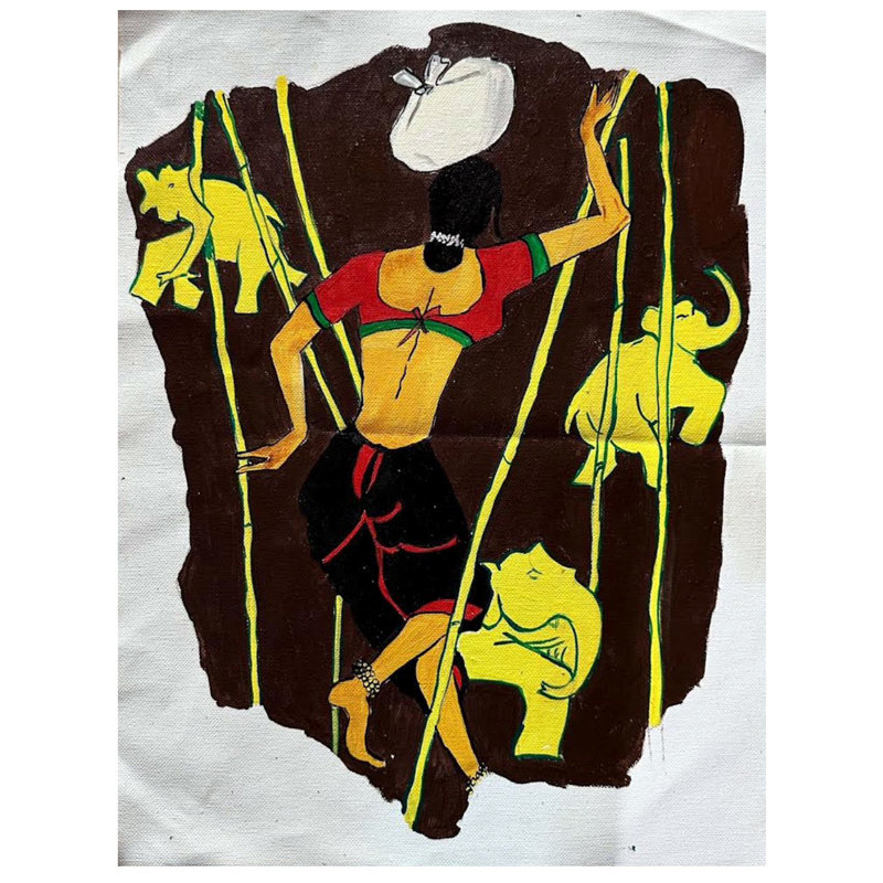 Femme qui travaille | Mélange de clous en acrylique | Par Sambedna