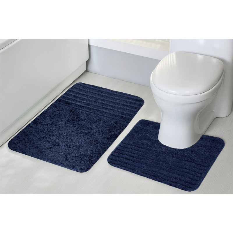 Chenille Soft High Density Anti Slip Linear Bath Mat Set, Dark Blue