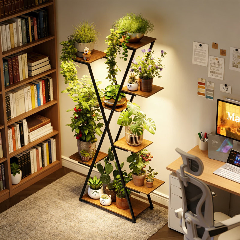 Support lumineux pour plante avec lumières de culture intégrées - grande étagère d'angle en métal à 8 niveaux pour plantes d'intérieur, salon, présentoir de bureau avec minuterie