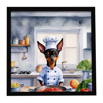 Miniature Pinscher The Chef Framed Metal Print