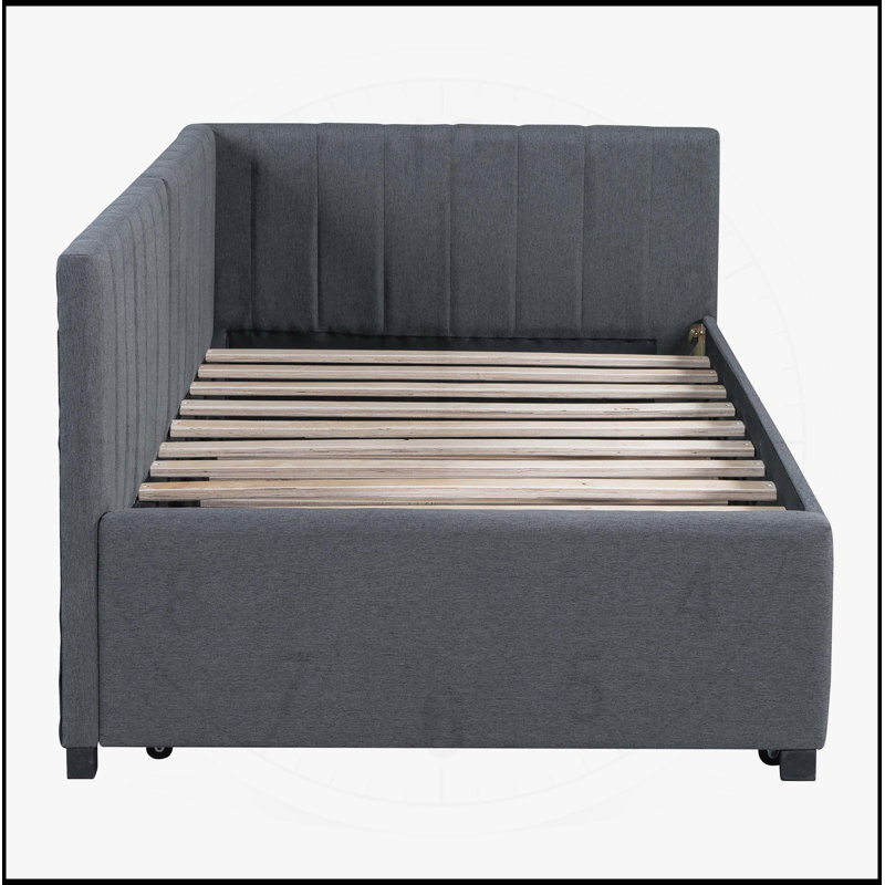  Upholstered Daybed with Trundle, No Box Spring Needed, Linen Fabric for Modern and Functional Living, Gray, Twin