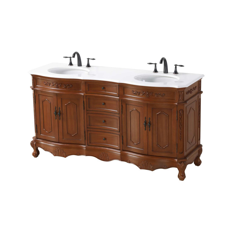 Meuble-lavabo double 66 po en teck, Teck