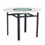 Table de salle à manger ronde 42 pouces blanche minimaliste moderne pouvant accueillir 4 à 6 personnes (incrustation de verre + support stable en métal, convient à plusieurs cas de figure).-920224379-920224377