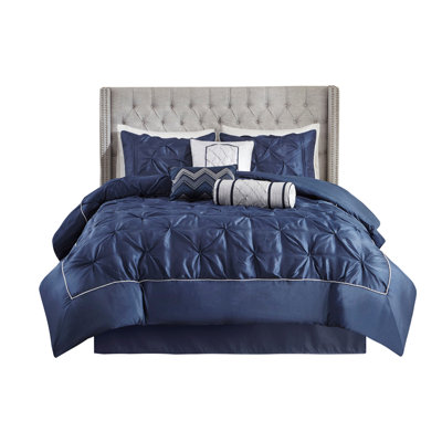 7 Piece Tufted Comforter Set Navy