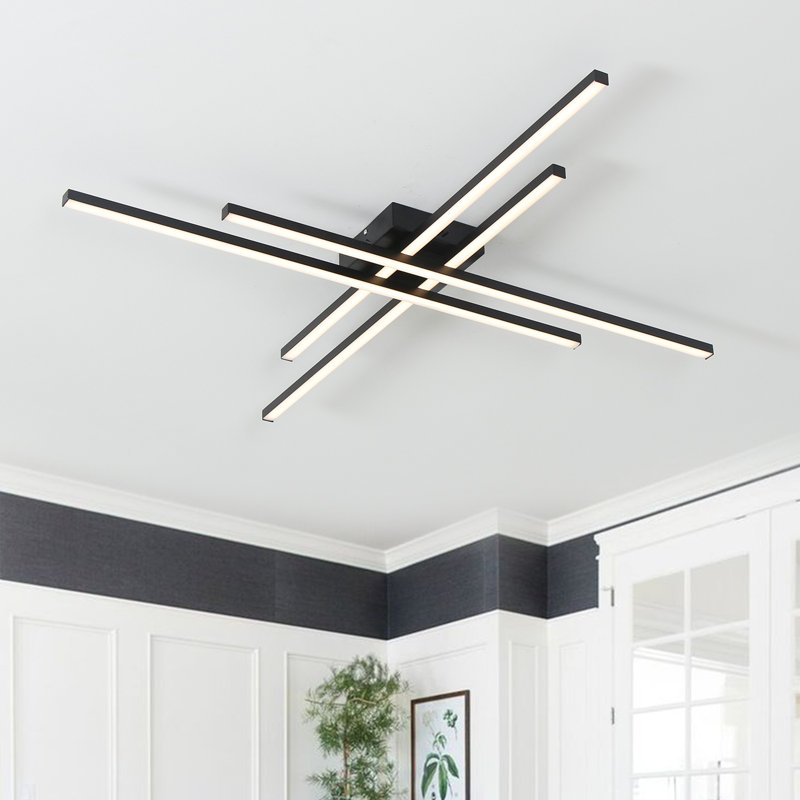 Plafonnier semi-encastré à DEL 4 lumières Whisman, H 2,8 po x l 38 po x P 38 po, Noir mat