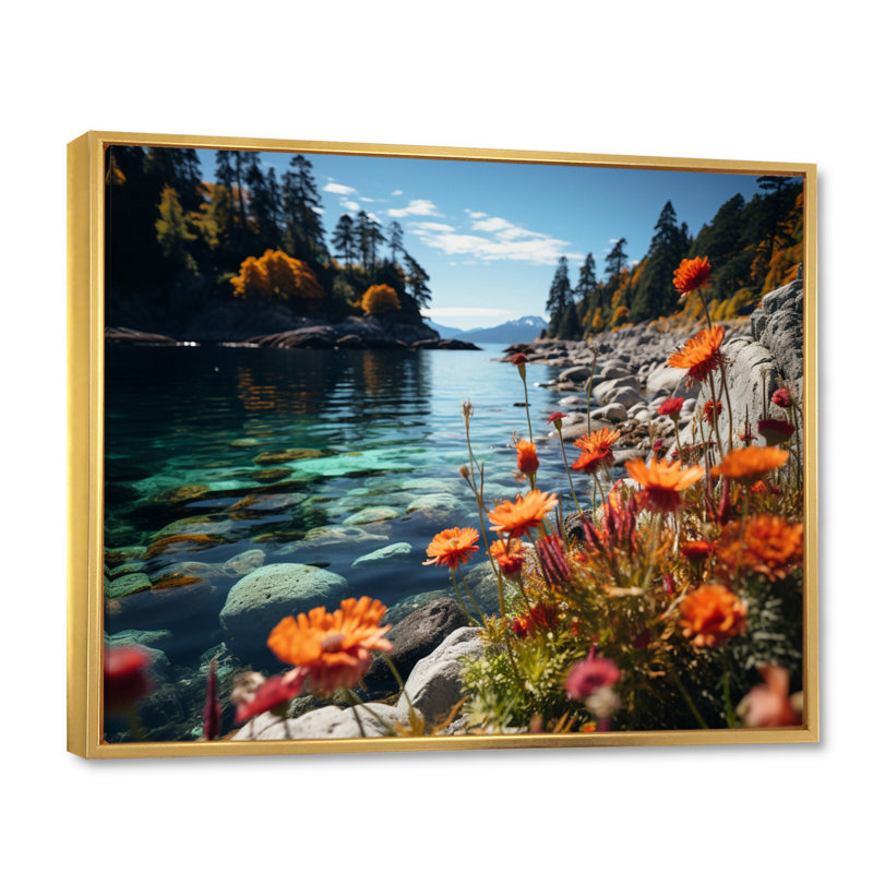 Canada Island Escape - Imprimé, H 16 po x l 32 po x P 1 po, Cadre flottant doré