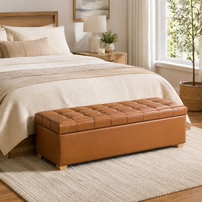 60" Faux Leather Storage Bench