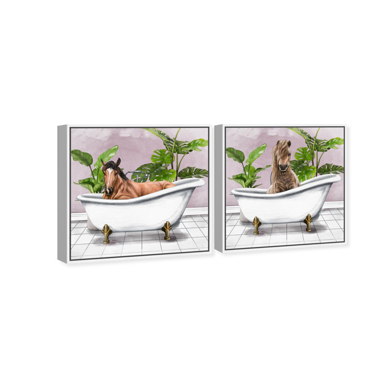 Cheval de baignoire - ensemble de 2 impressions, H 13 po x l 26 po, Toile avec cadre blanc