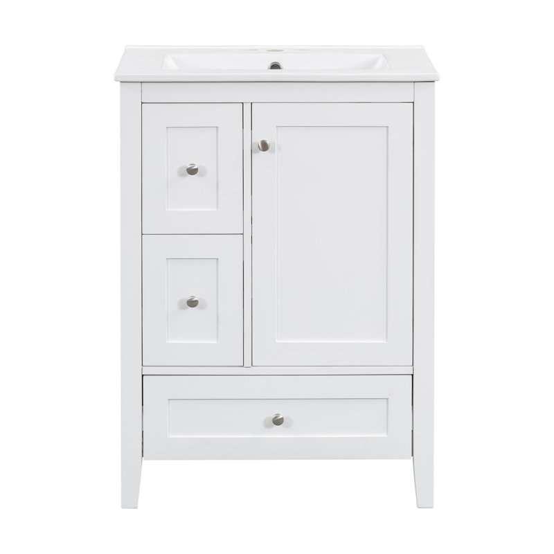 24-Inch Bathroom Vanity with Storage, Adjustable Shelf, MDF & Rubberwood, Removable Dividers, Dark Green/Gold