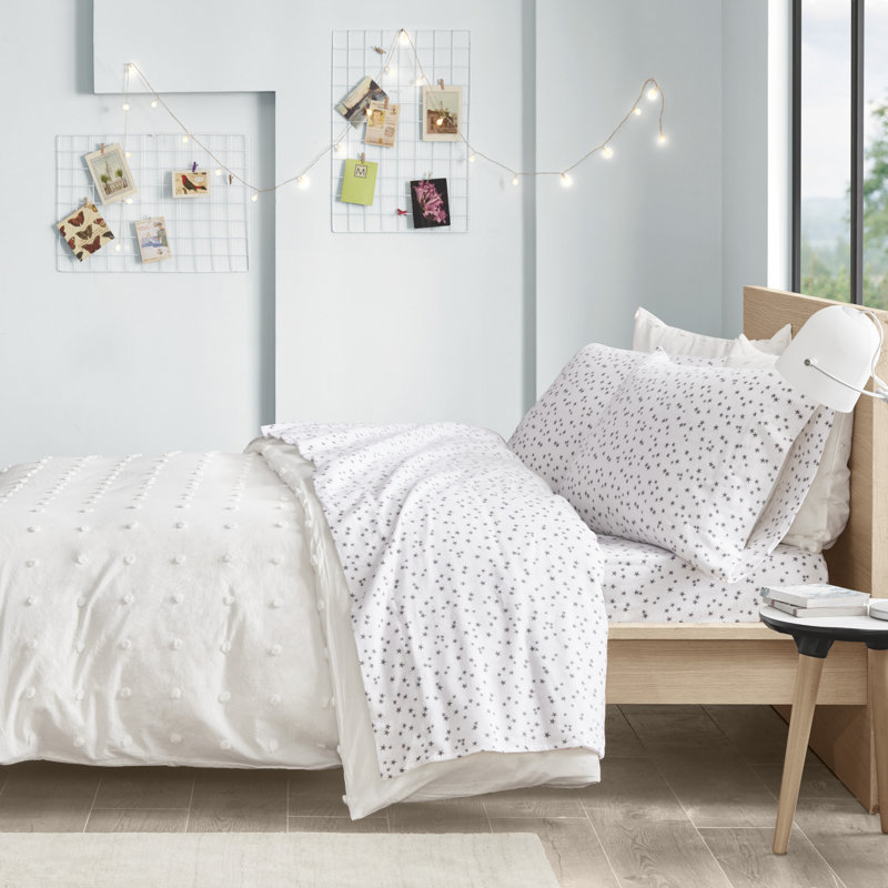 Ensemble de draps 100% flanelle de coton Cozy, Ensemble de draps pour lit simple avec drap-housse, Étoiles grises