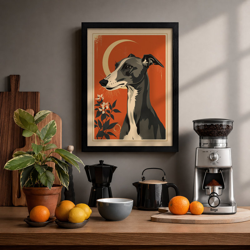 Greyhound Art Deco - Framed Print, Black, A4 - 29.7 x 21.0 cm