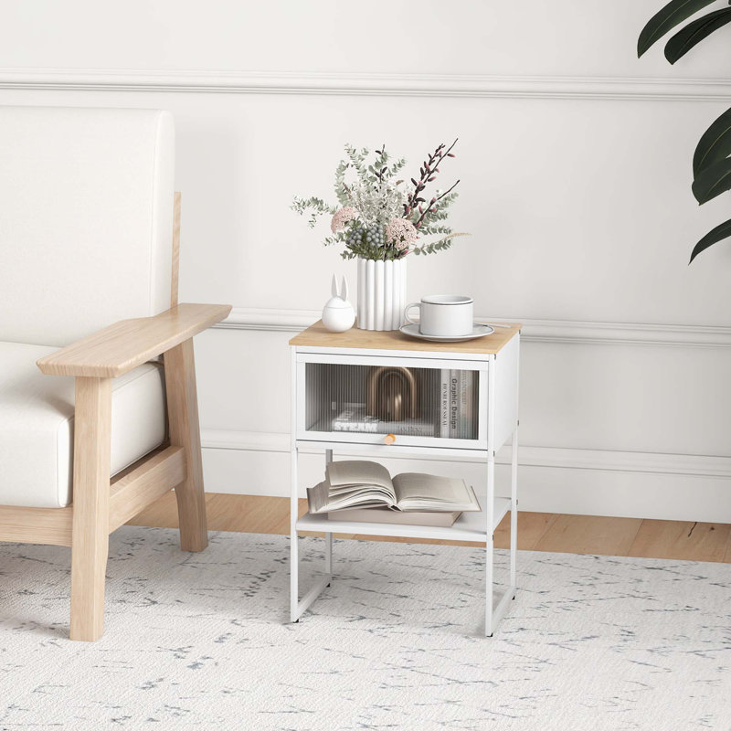 Ebern Designs Home Nightstand 3-tier Storage Table With Open Shelf Heavy-duty Metal Frame, Individual