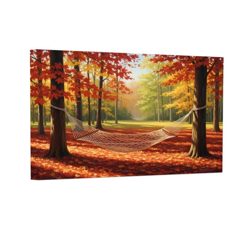 Paysage et nature Feuilles d'automne Hamac Scène de forêt Vue paisible sur la nature, H 12 po x l 18 po