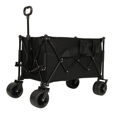 Collapsible Foldable Extended Wagon,480Lbs Weight Capacity, Heavy Duty Folding Utility Garden Cart With Big All-Terrain Beach Wheels & Drink Holders,Side Pocket And Brakes
