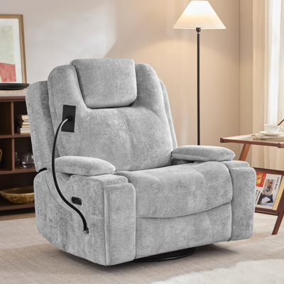 40.1" W Power Swivel Recliner with 8-Point Massage, Heating, Flexible Phone Holder, and Hidden Cup Holder