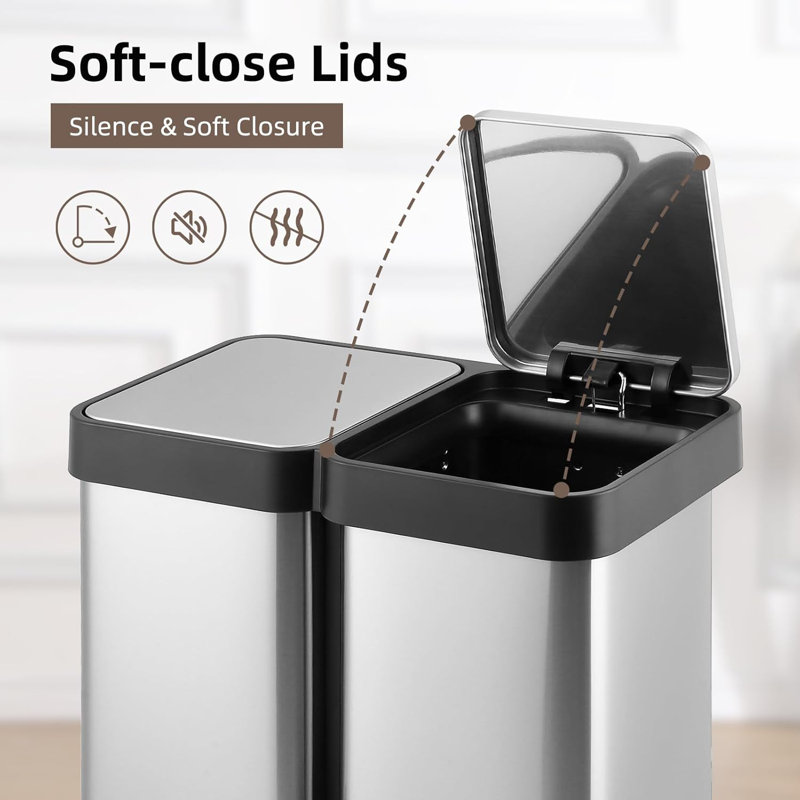 Poubelle double 13 gallons, 24.69" H x 13.46"W x 20.71" D