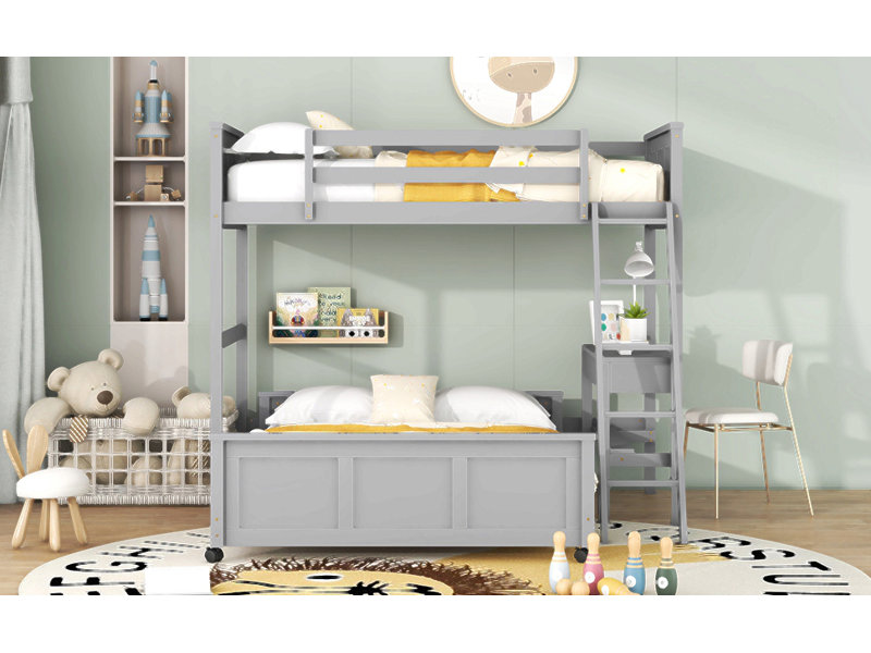 Lit superposé avec bureau, Gris