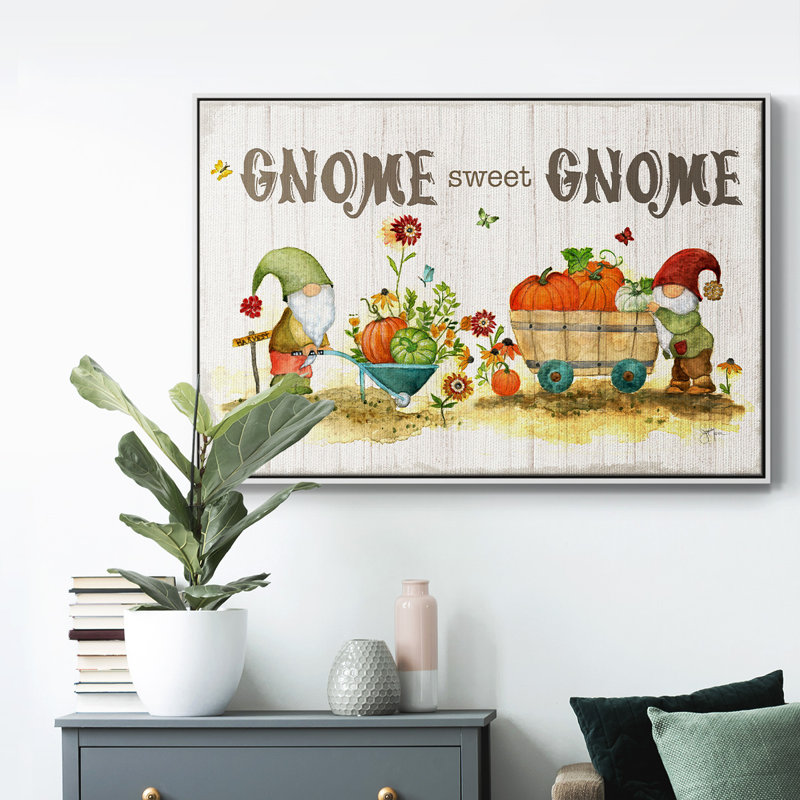 Gnome Sweet Gnome, toile tendue avec châssis, H 25 po x l 37 po x P 1,5 po, Gris